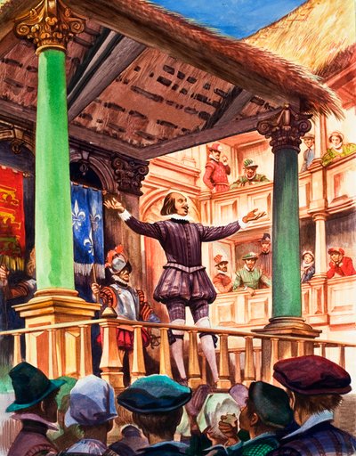 Shakespeare on the stage of the newly built Globe theatre by Peter Jackson